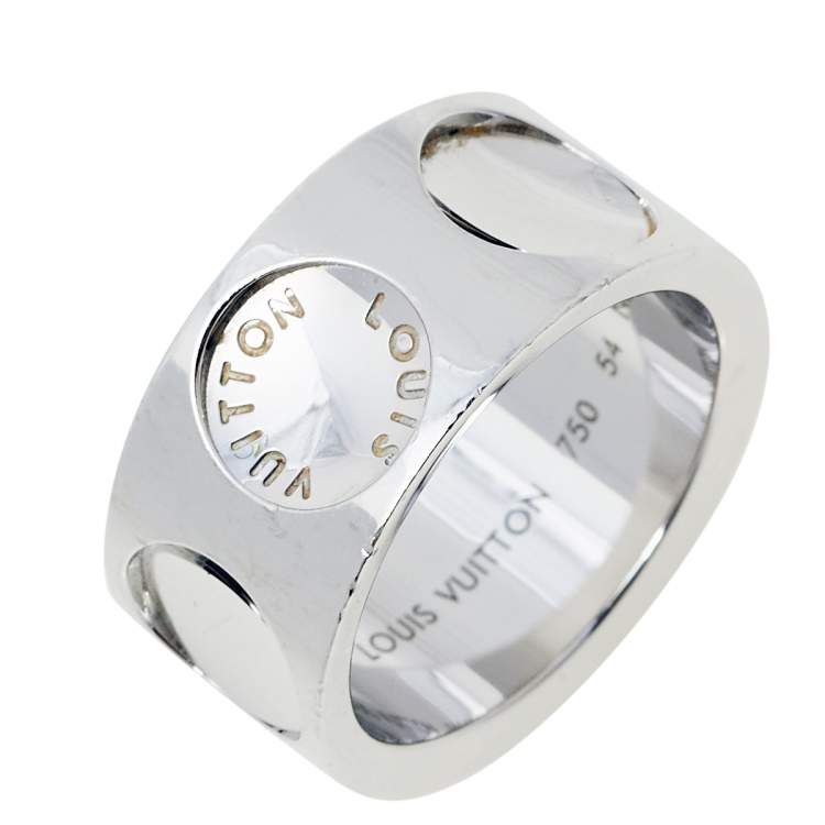 Pre Owned Louis Vuitton Empreinte 18K White Gold Wide Band Ring Size 54