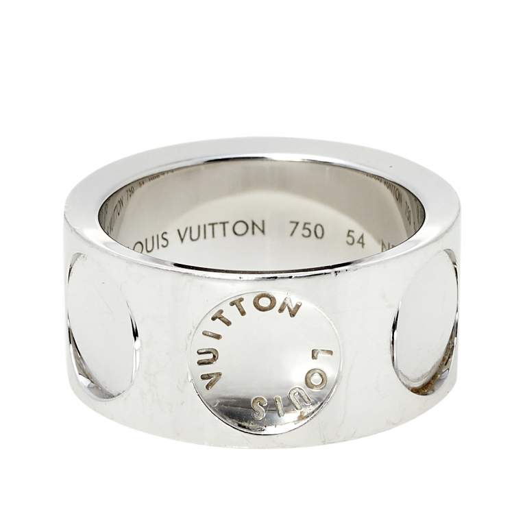 Pre Owned Louis Vuitton Empreinte 18K White Gold Wide Band Ring Size 54
