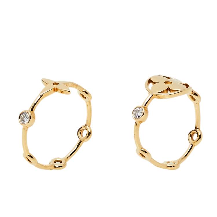 Louis Vuitton Monogram 18K Yellow Gold Diamond Hoop Earrings