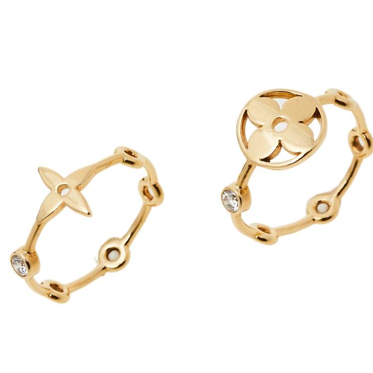Pre Owned Louis Vuitton Monogram Idylle Blossom 18k Yellow Gold Set of Two Rings Size 53