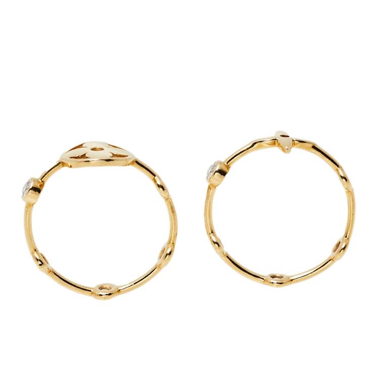 Pre Owned Louis Vuitton Monogram Idylle Blossom Diamond 18k Yellow Gold Set of Two Rings Size 57