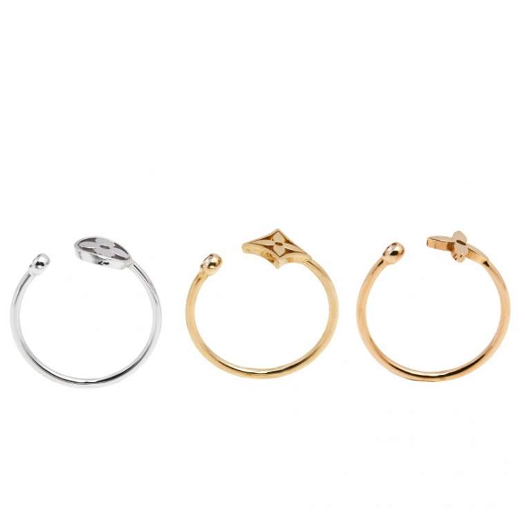 Pre Owned Louis Vuitton Idylle Blossom Diamond 18K Three Tone Gold Set of 3 Rings Size 57