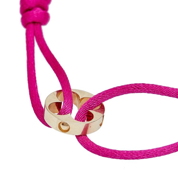 Pre Owned Louis Vuitton Empreinte 18k Yellow Gold Pink Cord Adjustable Bracelet