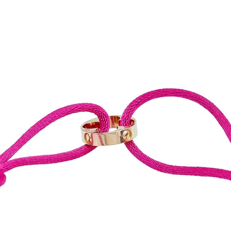Pre Owned Louis Vuitton Empreinte 18k Yellow Gold Pink Cord Adjustable Bracelet