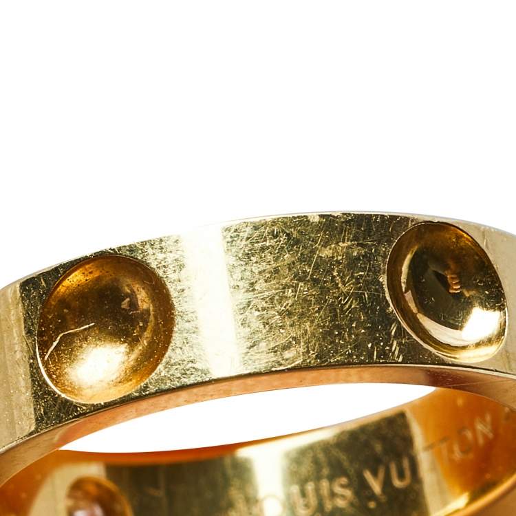 Pre Owned Louis Vuitton Empreinte Diamond 18k Yellow Gold Band Ring Size 53
