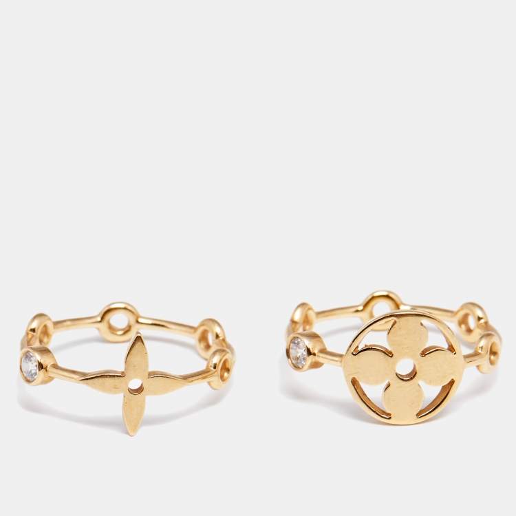 Pre Owned Louis Vuitton Monogram Idylle Blossom Diamond 18k Yellow Gold Set of Two Rings Size 49
