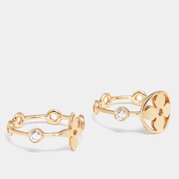 Pre Owned Louis Vuitton Monogram Idylle Blossom Diamond 18k Yellow Gold Set of Two Rings Size 49
