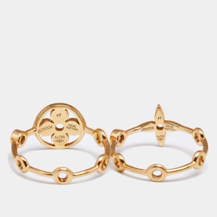 Pre Owned Louis Vuitton Monogram Idylle Blossom Diamond 18k Yellow Gold Set of Two Rings Size 49