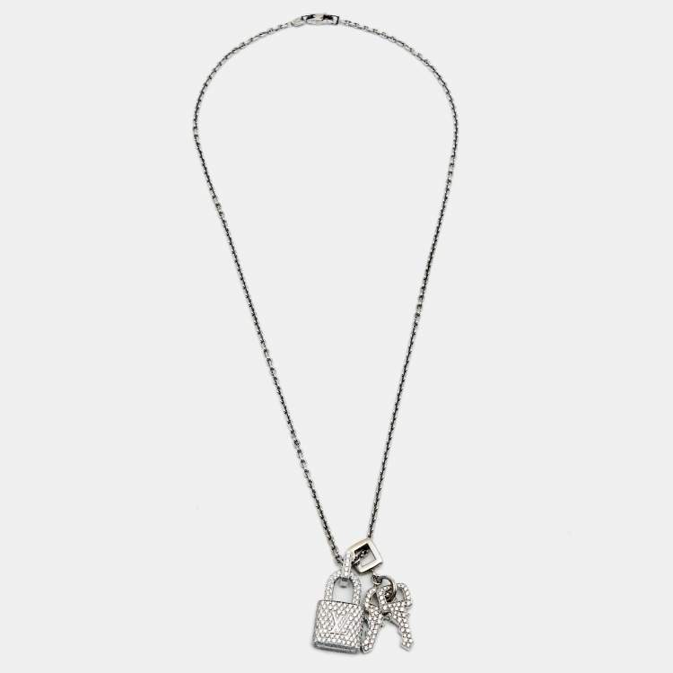 Louis Vuitton 18k White Gold Diamond Lock and Keys Pendant Necklace