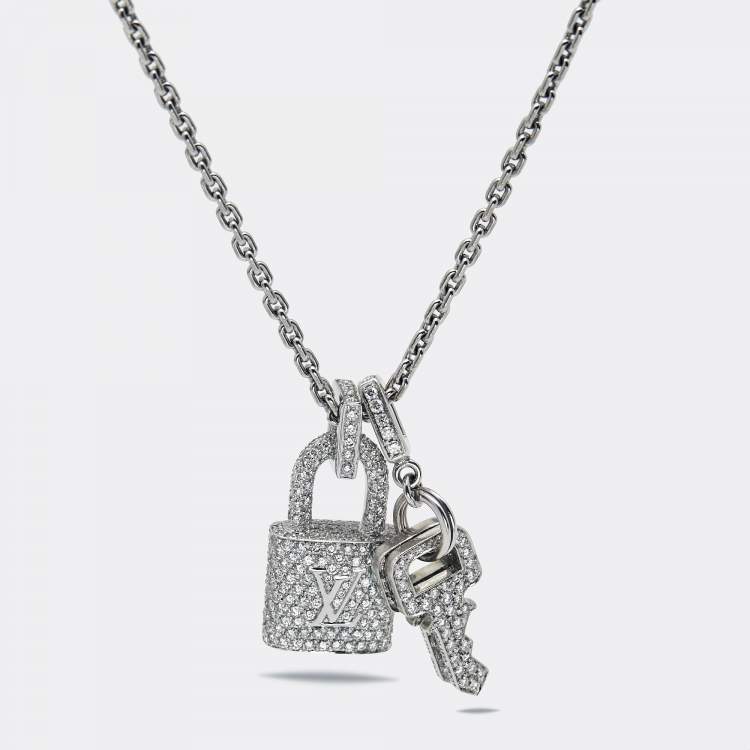 Louis Vuitton Lock It Key Padlock Diamonds 18k White Gold Pendant Necklace  Louis Vuitton