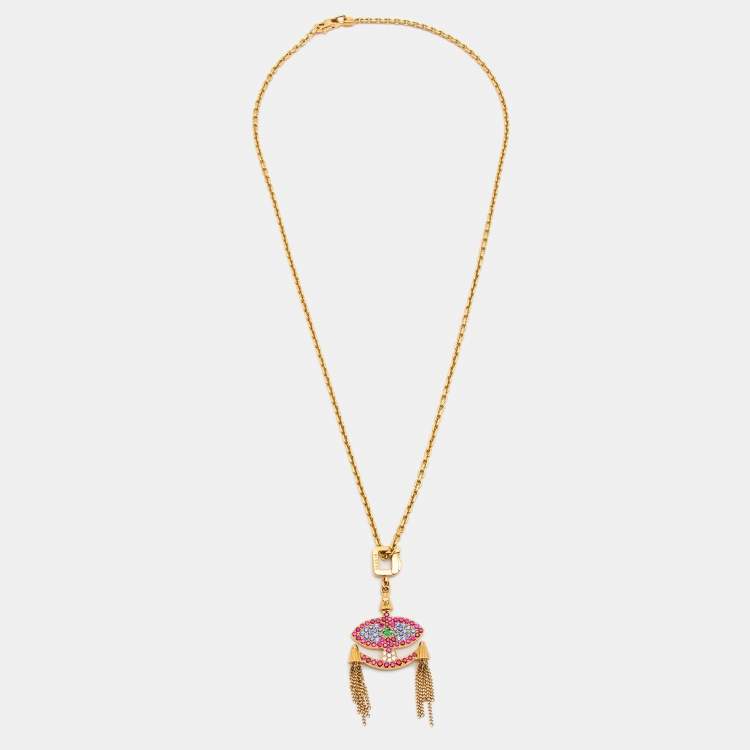 Pre Owned Louis Vuitton Evil Eye Multi Gemstone 18k Yellow Gold Pendant Necklace