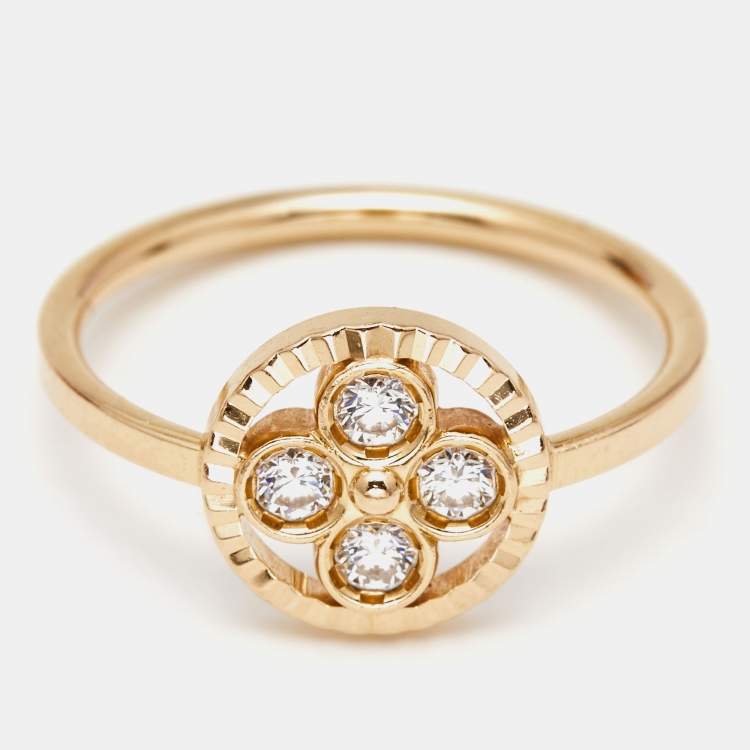 Pre Owned Louis Vuitton BB Blossom Diamonds 18k Rose Gold Ring Size 52