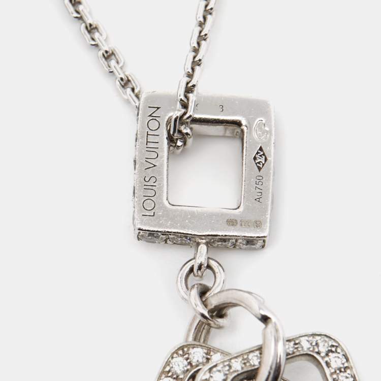 Pre Owned Louis Vuitton Lock It Key Padlock Diamonds 18k White Gold Pendant Necklace