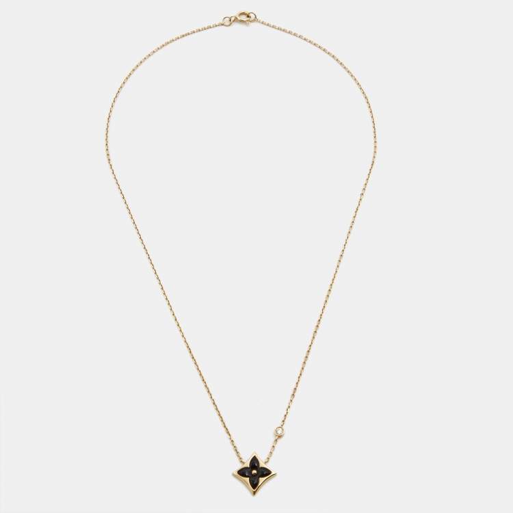 Pre Owned Louis Vuitton BB Blossom Star Onyx Diamond 18k Yellow Gold Necklace