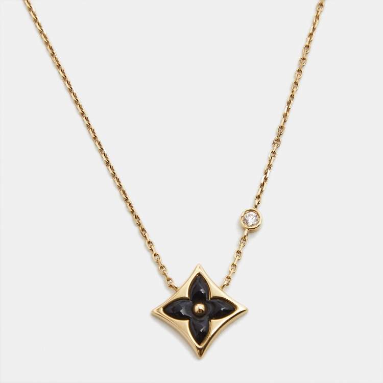 Pre Owned Louis Vuitton BB Blossom Star Onyx Diamond 18k Yellow Gold Necklace