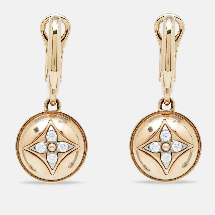 Pre Owned Louis Vuitton Blossom Diamond Two Tone 18K Gold Dangle Earrings