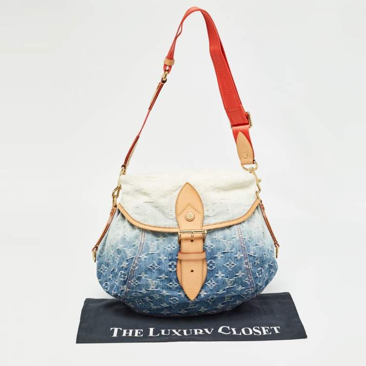 Pre Owned Louis Vuitton Blue Washed Denim Monogram Limited Edition Sunshine Bag