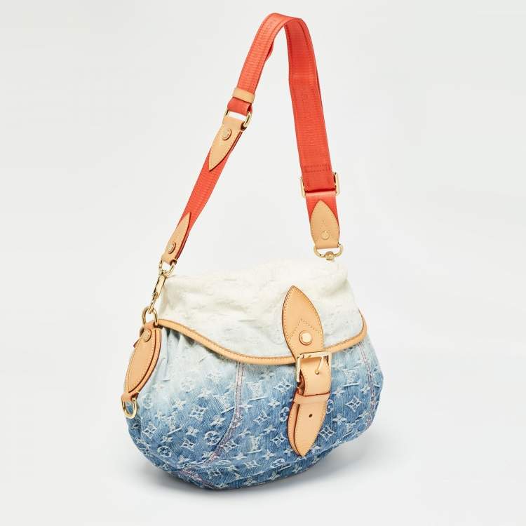 Pre Owned Louis Vuitton Blue Washed Denim Monogram Limited Edition Sunshine Bag
