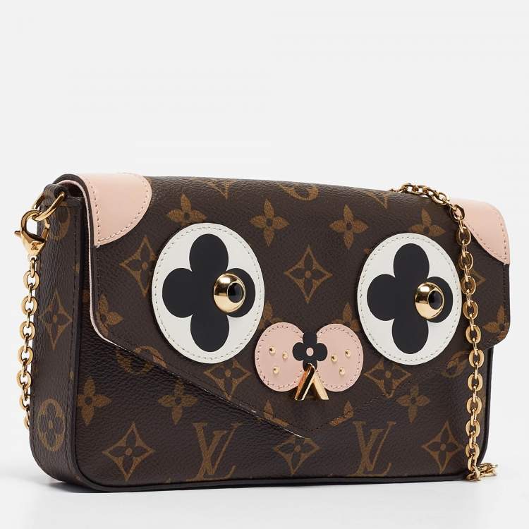 Pre Owned Louis Vuitton Rose Ballerine Monogram Pochette Felicie Valentine Dog