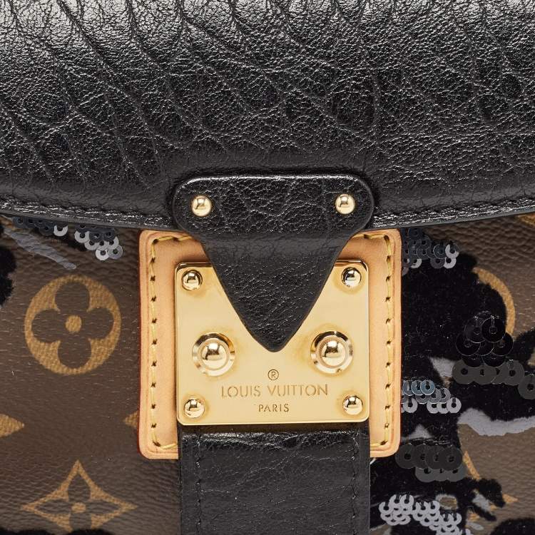 مملوكة مسبقًا Louis Vuitton Black/Monogram Canvas and Leather Limited Edition Fleur de Jais Manege Clutch
