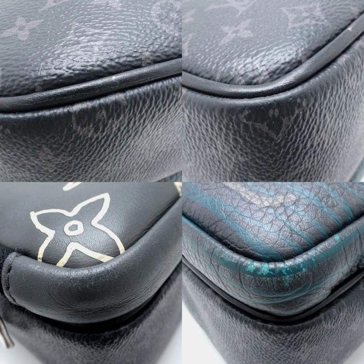 Pre Owned Louis Vuitton Black Canvas and Leather Monogram Eclipse Patchwork Messenger Bag