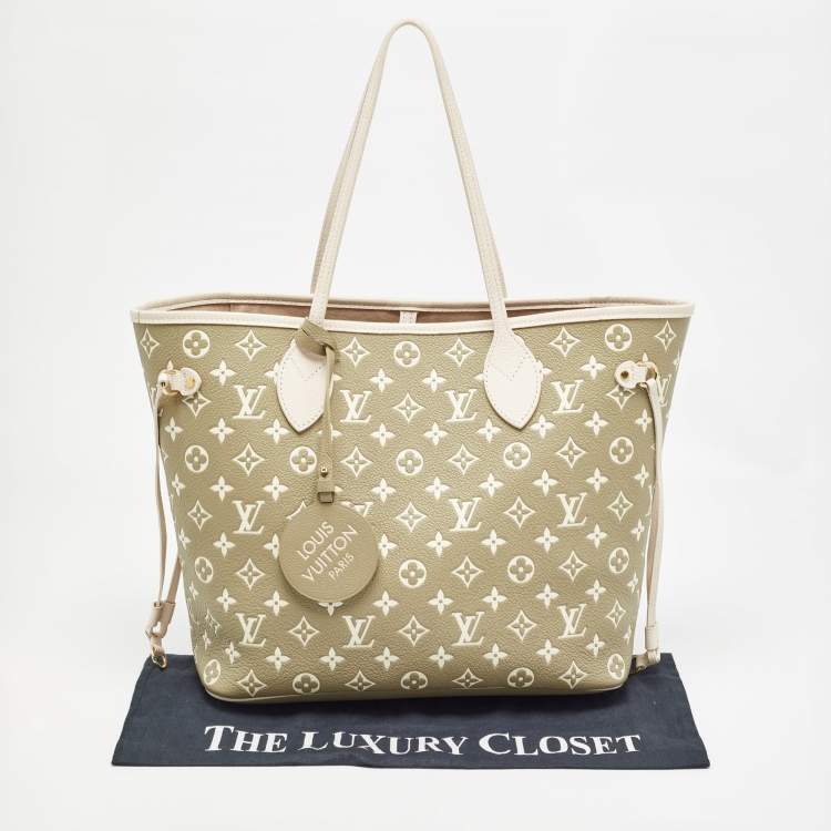 Pre Owned Louis Vuitton Khaki/Beige Monogram Empreinte Leather Spring In The City Neverfull MM Bag