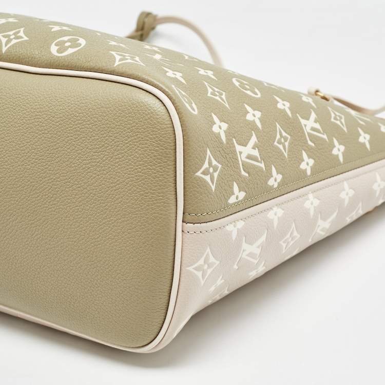 Pre Owned Louis Vuitton Khaki/Beige Monogram Empreinte Leather Spring In The City Neverfull MM Bag