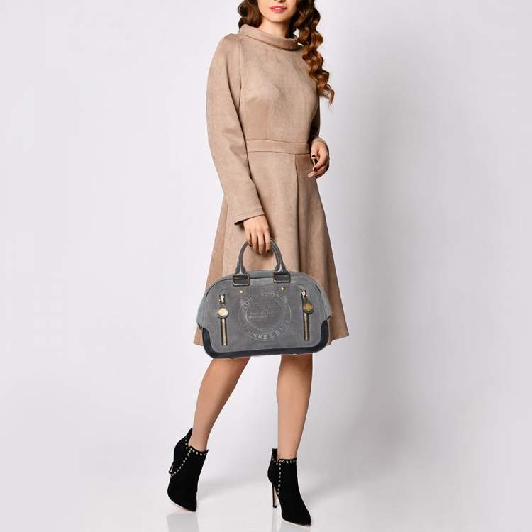 Pre Owned Louis Vuitton Grey Suede and Leather Limited Edition Havane Stamped Trunk GM Bag