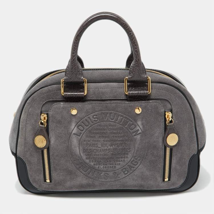 Pre Owned Louis Vuitton Grey Suede and Leather Limited Edition Havane Stamped Trunk GM Bag
