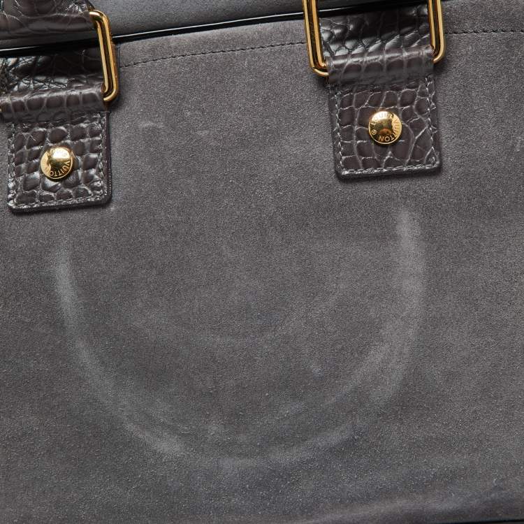 Pre Owned Louis Vuitton Grey Suede and Leather Limited Edition Havane Stamped Trunk GM Bag