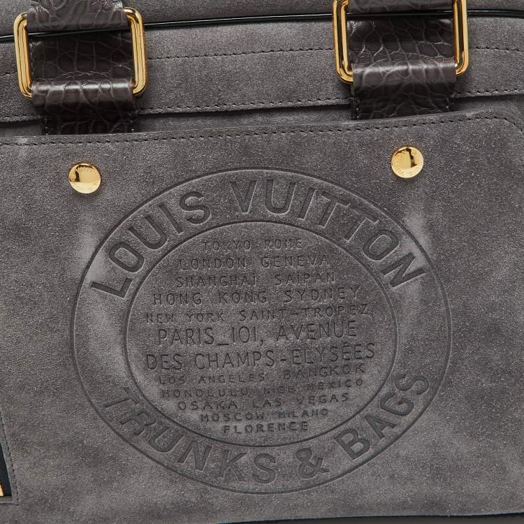 Pre Owned Louis Vuitton Grey Suede and Leather Limited Edition Havane Stamped Trunk GM Bag