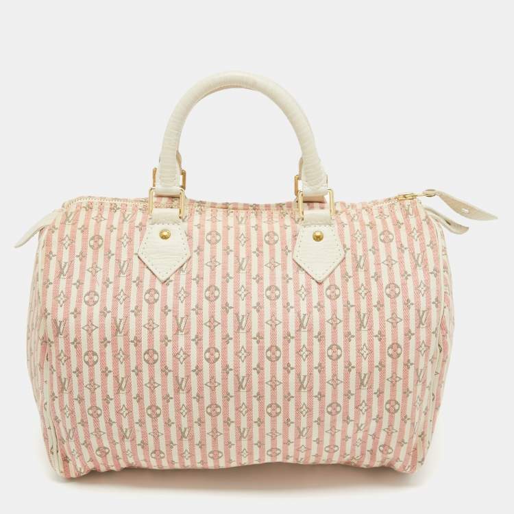 Pre Owned Louis Vuitton White/Pink Mini Lin Croisette Speedy 30 Bag