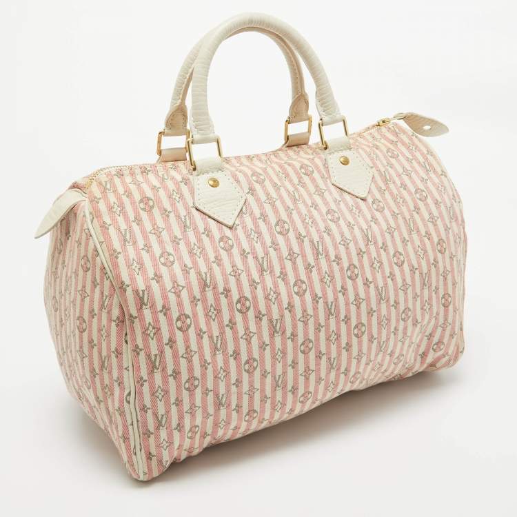 Pre Owned Louis Vuitton White/Pink Mini Lin Croisette Speedy 30 Bag