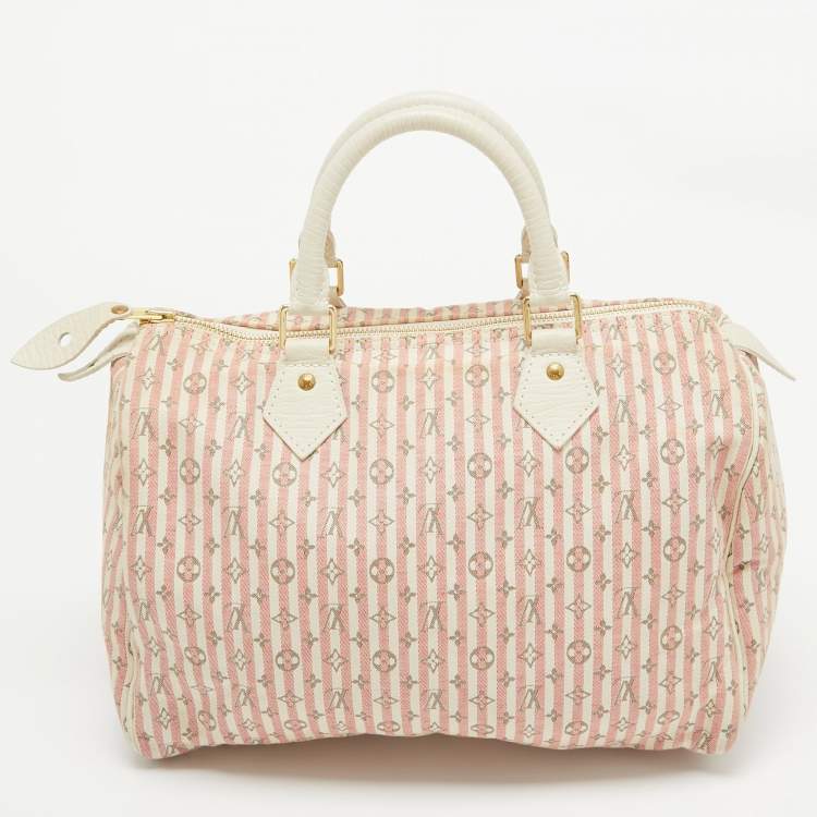 Pre Owned Louis Vuitton White/Pink Mini Lin Croisette Speedy 30 Bag