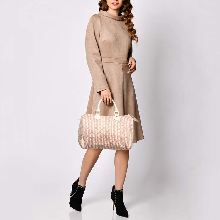 Pre Owned Louis Vuitton White/Pink Mini Lin Croisette Speedy 30 Bag