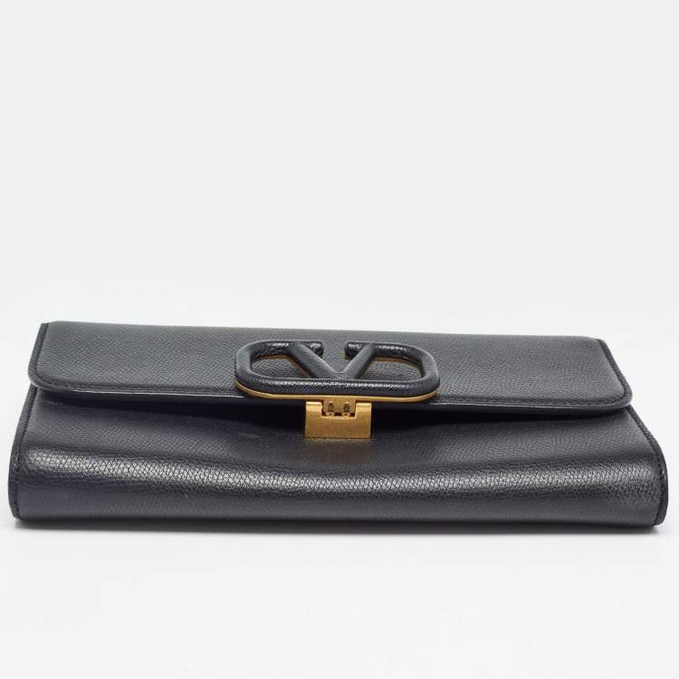 Pre Owned Louis Vuitton Black Leather VSling Flap Clutch