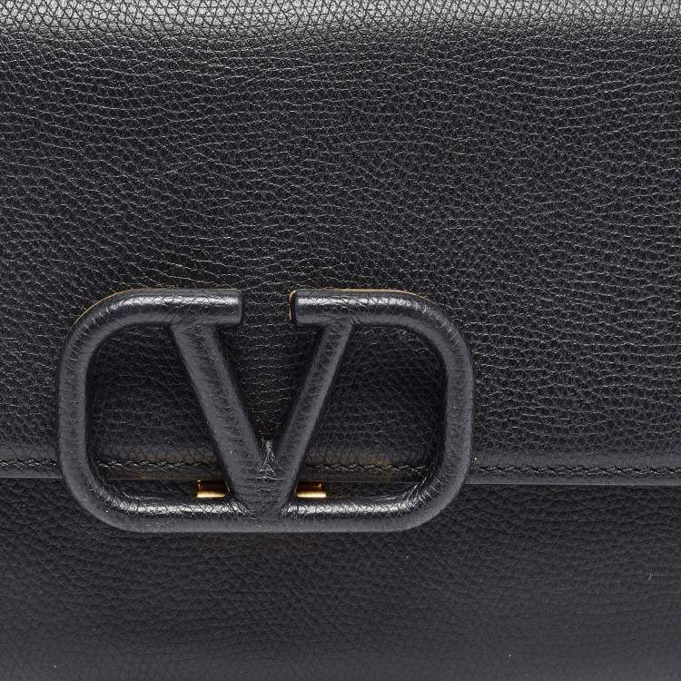 Pre Owned Louis Vuitton Black Leather VSling Flap Clutch