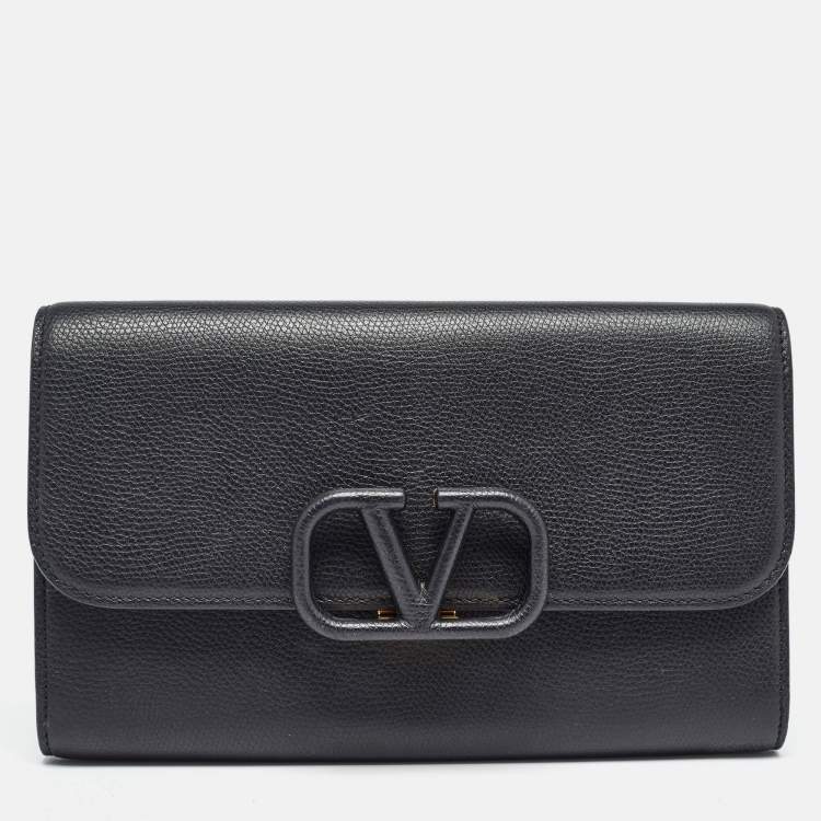 Pre Owned Louis Vuitton Black Leather VSling Flap Clutch
