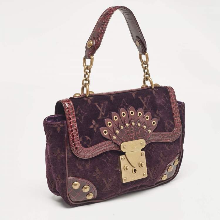 Pre Owned Louis Vuitton Purple Monogram Velours and Alligator Irvine Bag