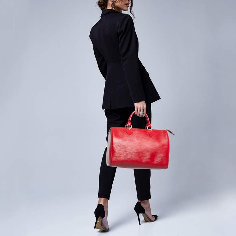 Pre Owned Louis Vuitton Red Epi Leather Speedy 30 Bag
