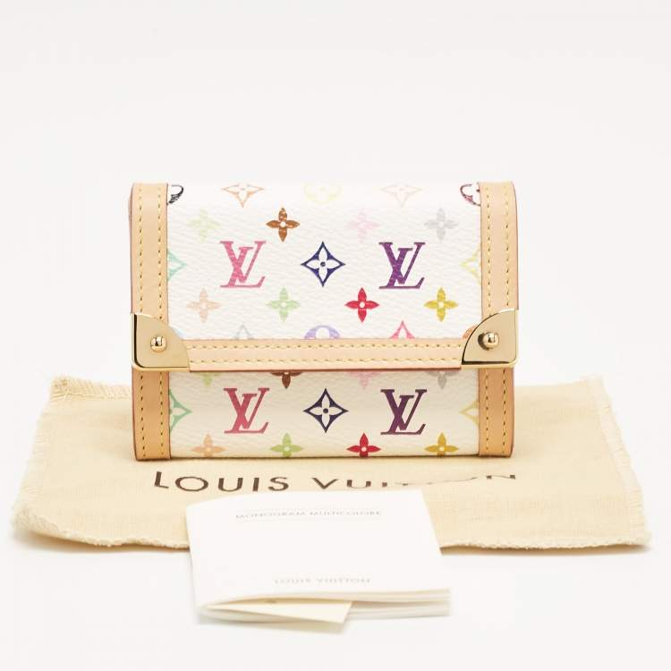 Pre Owned Louis Vuitton White Monogram Multicolore Canvas Porte-Monnaie Plat Coin Purse