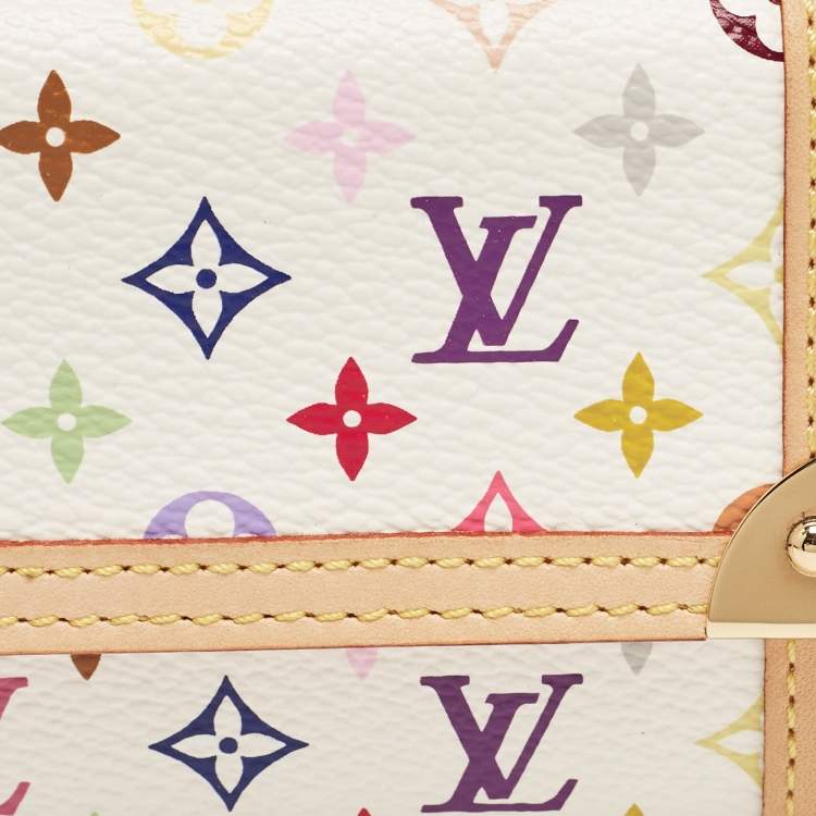 Pre Owned Louis Vuitton White Monogram Multicolore Canvas Porte-Monnaie Plat Coin Purse
