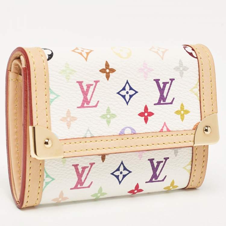 Pre Owned Louis Vuitton White Monogram Multicolore Canvas Porte-Monnaie Plat Coin Purse