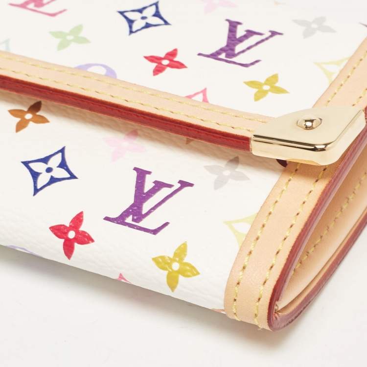 Pre Owned Louis Vuitton White Monogram Multicolore Canvas Porte-Monnaie Plat Coin Purse