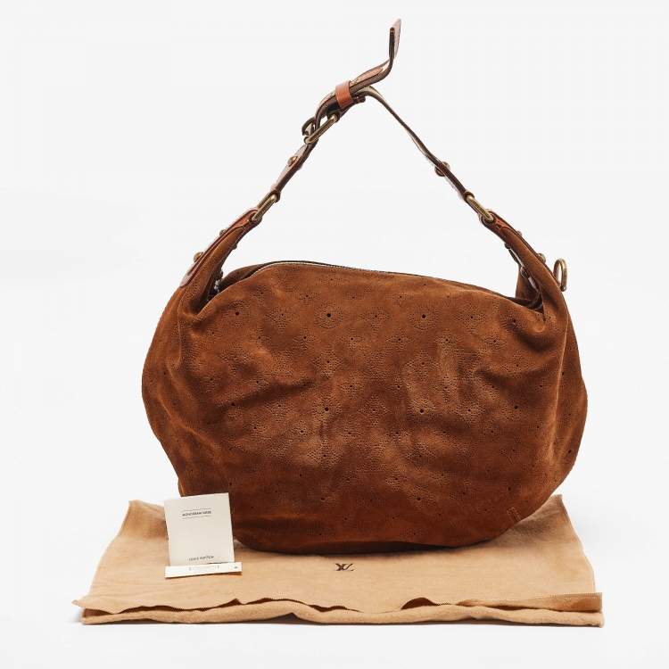 Pre Owned Louis Vuitton Brown Suede Onatah GM Hobo