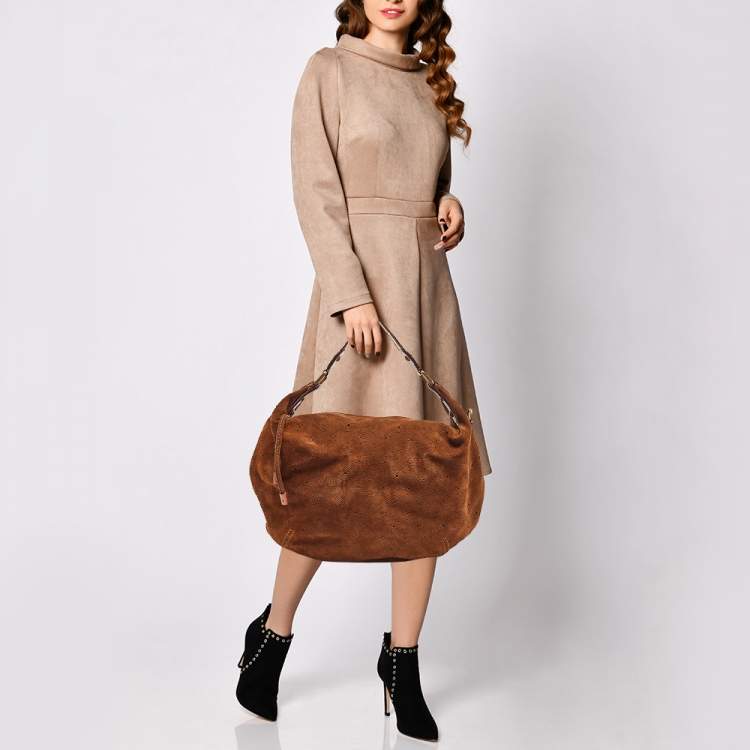 Pre Owned Louis Vuitton Brown Suede Onatah GM Hobo