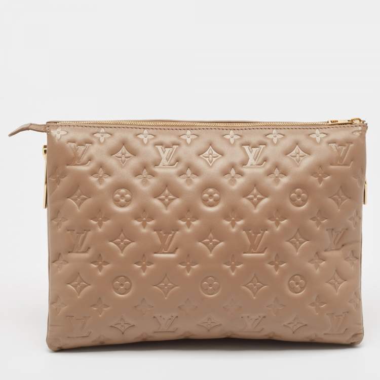 Pre Owned Louis Vuitton Taupe Monogram Puffy Leather Coussin MM Bag