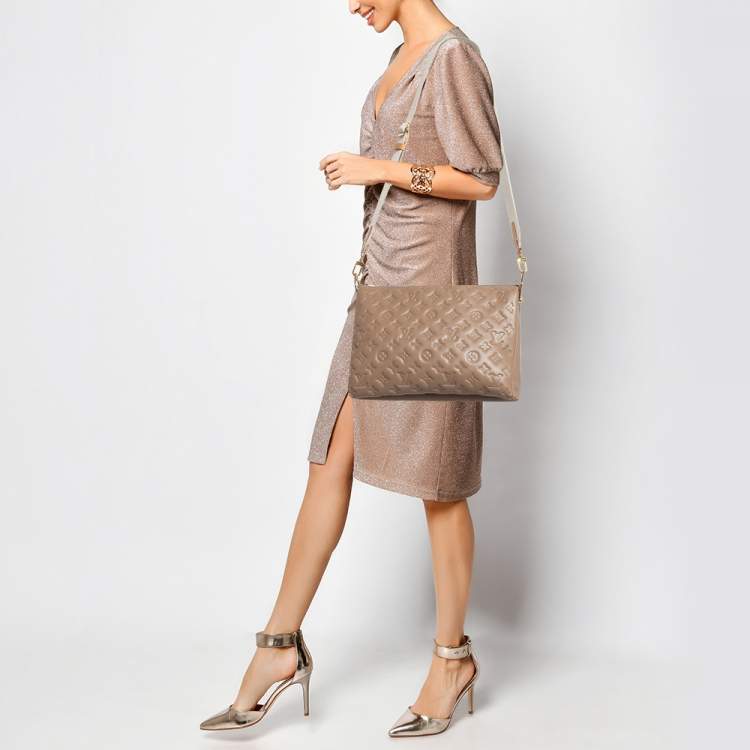 Pre Owned Louis Vuitton Taupe Monogram Puffy Leather Coussin MM Bag