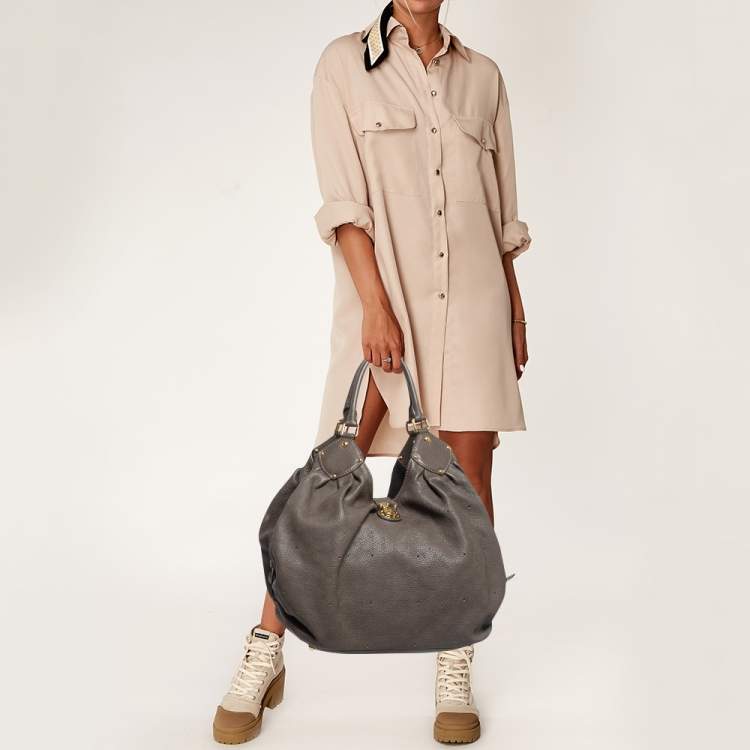 Pre Owned Louis Vuitton Grey Monogram Mahina Leather Surya XL Bag