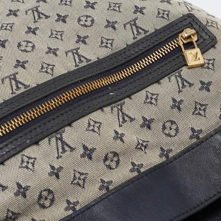 Pre Owned Louis Vuitton Navy Blue Monogram Mini Lin Canvas Lucille GM Bag
